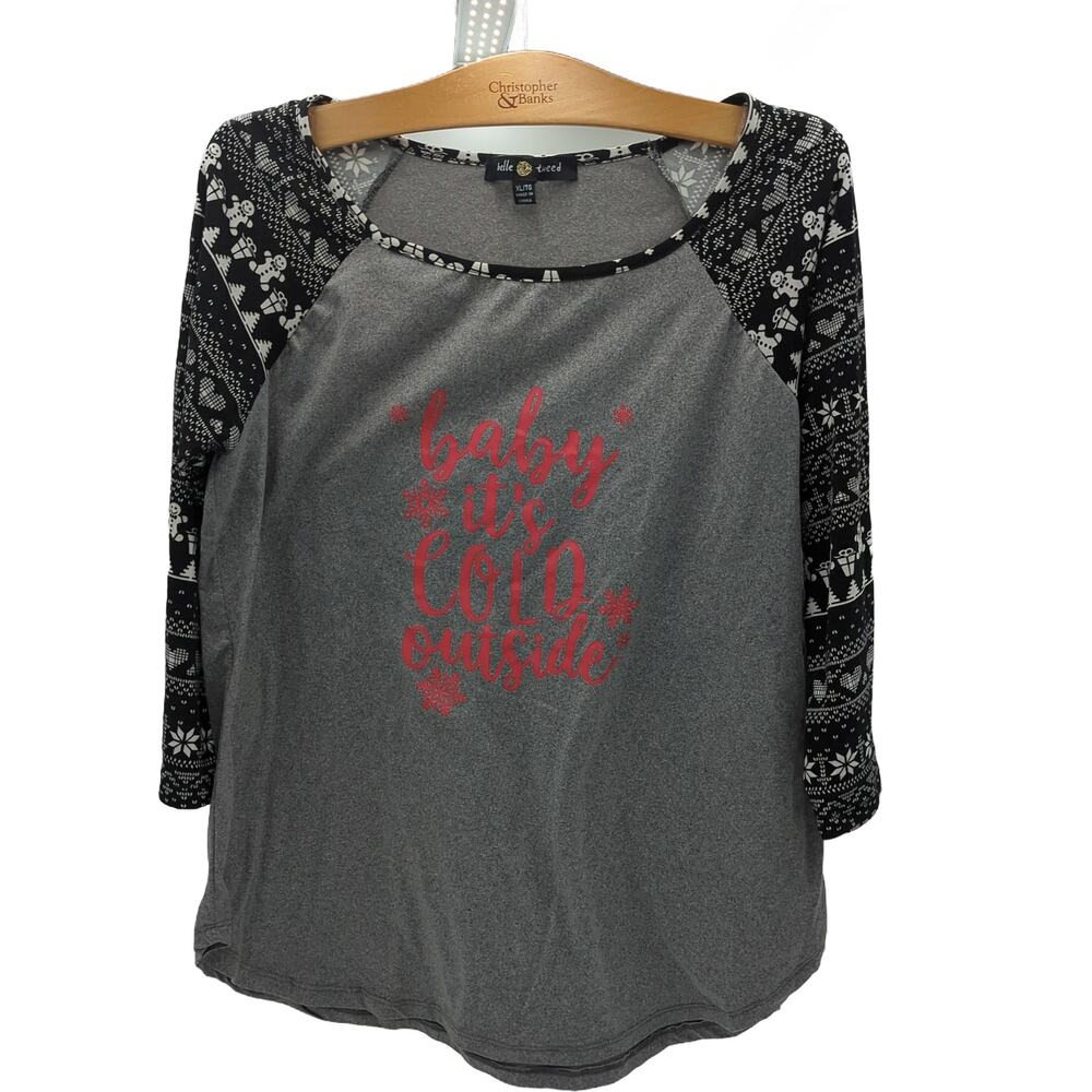 belle tweed XL Baby it's Cold Outside Gray Raglan Top